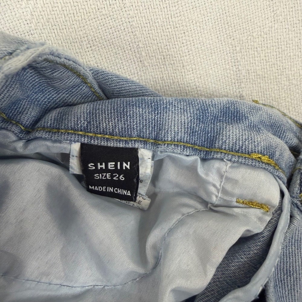 SHEIN Light Wash Distressed High Waisted Wide Leg Jeans Size 26 Blue Denim 1541 - Picture 3 of 8